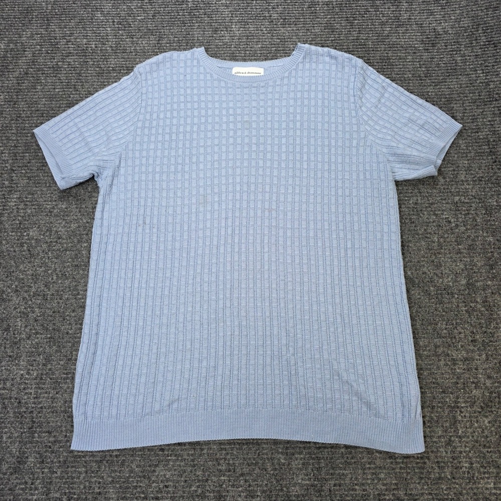 Alfred Dunner Textured Grid Knit Sweater Womens Size 12 Light Blue Short Sleeve